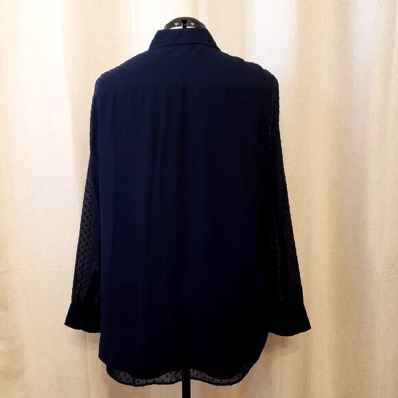 Talbots Blue Swiss Dot Blouse Sheer Long Sleeve Button Front | Size XL - Picture 6 of 11